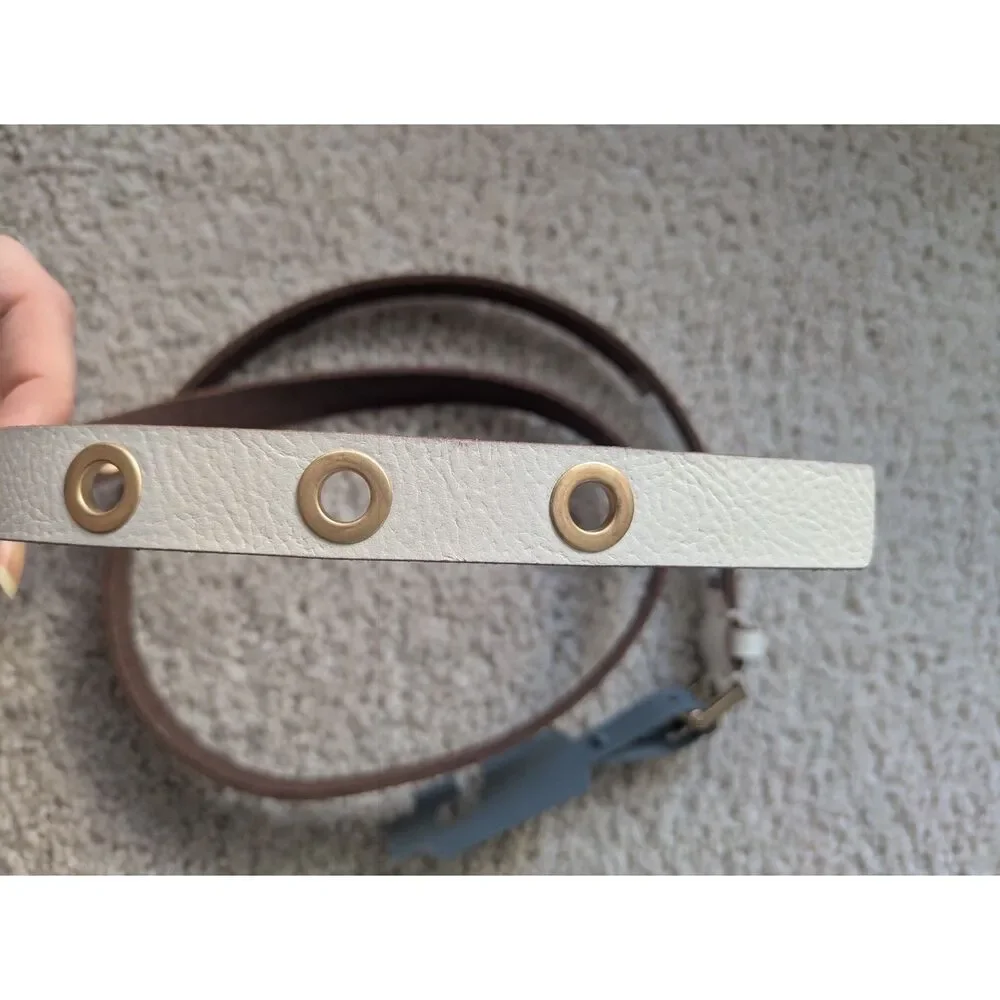NWT AllSaints Ivory and Gold Leather Casual Eyelet Belt Sz XL